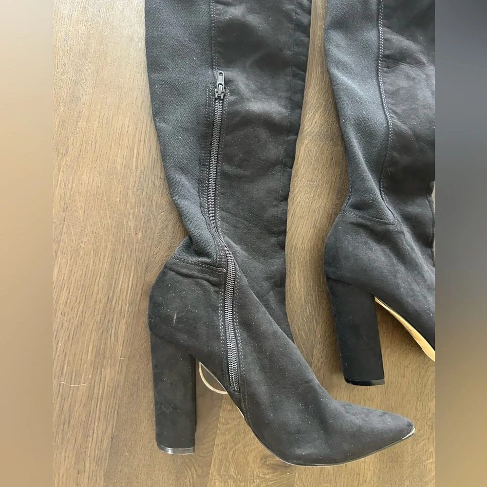 Express NWT over the knee black sock boots thigh high pointy toe chunky heel